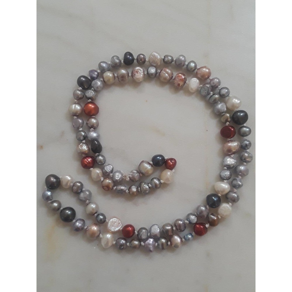 Womens Long Beachy Vacation Freshwater Multicolor Oval Pearl Necklace